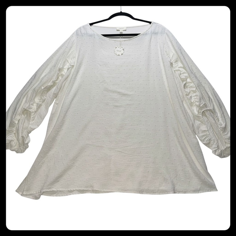 ODDI Long Sleeve Blouse Womens 3XL White Ruffle Swiss Dot Boho Top